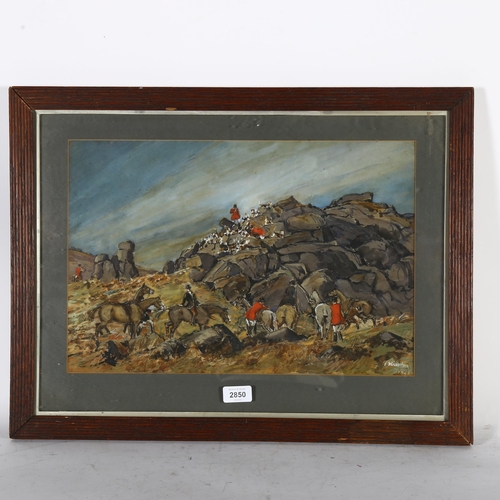 2850 - H Wharton, hunting scene, watercolour, signed and dated 1923, 30cm x 46cm, framed