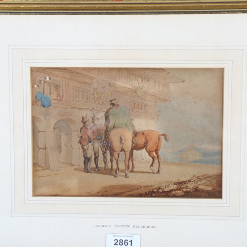 2861 - Charles Cooper Henderson (1803 - 1877), watercolour, horse rider and figures at an building doorway,... 