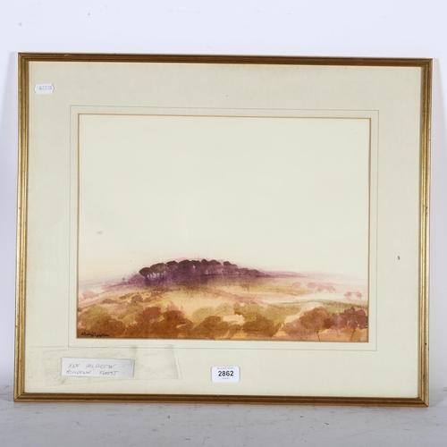 2862 - Ken Hildrew, watercolour and wash, study of Ashdown Forest, 49cm x 58cm overall, framed