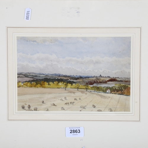 2863 - Henry Stock (1825 - 1909), a view of Stebbing Essex, pencil and watercolour, 16cm x 24cm, framed