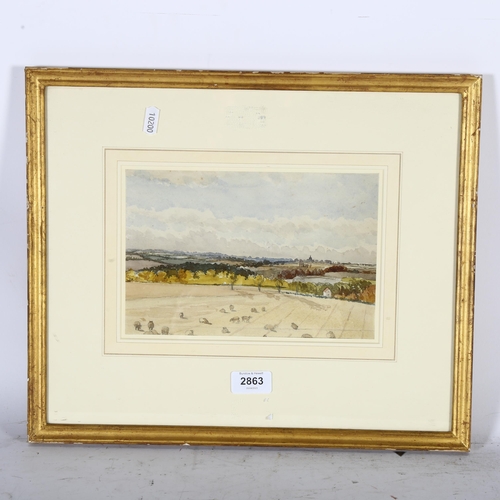 2863 - Henry Stock (1825 - 1909), a view of Stebbing Essex, pencil and watercolour, 16cm x 24cm, framed