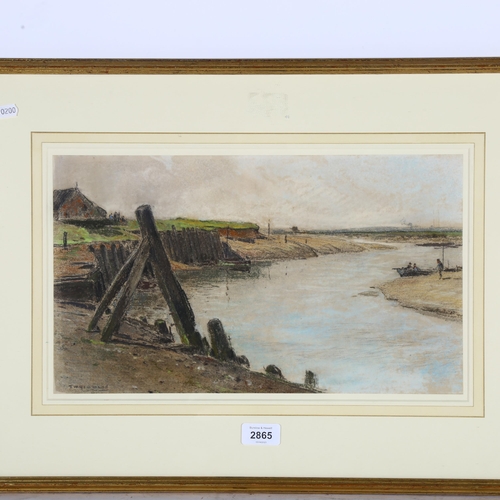 2865 - Thomas Hammond (1854 - 1935), estuary at low tide, coloured pastels on paper, signed, 24cm x 40cm, f... 