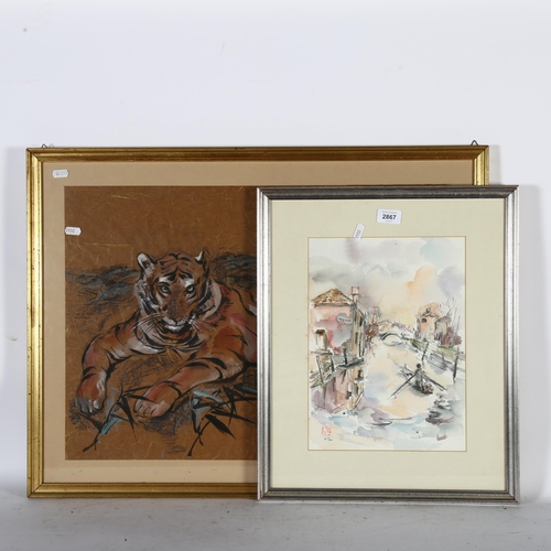 2867 - W Yeo, watercolour, the boatsman, 52cm x 41cm overall, framed, and another by the same artist, study... 