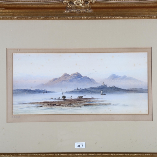 2877 - Watercolour, panoramic view of fishing boats, signed in pencil on the mount, image 23cm x 51cm, 66cm... 