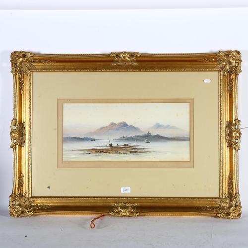 2877 - Watercolour, panoramic view of fishing boats, signed in pencil on the mount, image 23cm x 51cm, 66cm... 