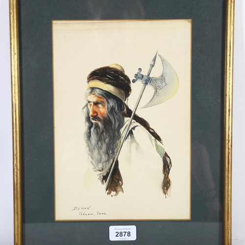 2878 - Watercolour, study of a Middle Eastern warrior, Demon, Tehran, Iraq lower left, image 27.5cm x 19cm,... 