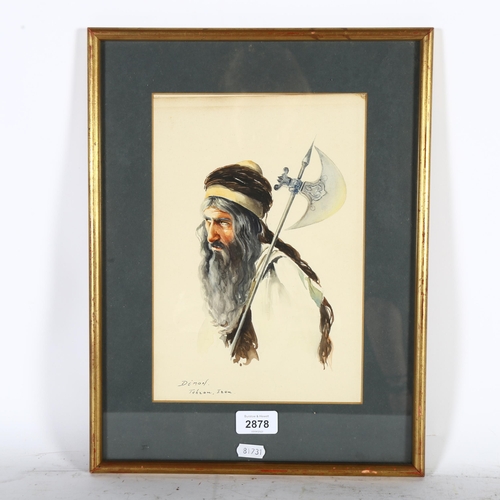 2878 - Watercolour, study of a Middle Eastern warrior, Demon, Tehran, Iraq lower left, image 27.5cm x 19cm,... 