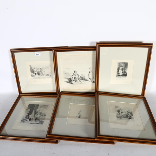 2884 - W Collins RA, a group of 6 etchings, studies to include children fishing at the beach etc, all frame... 