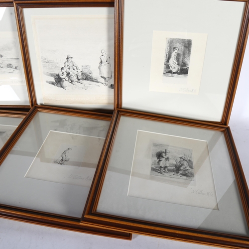 2884 - W Collins RA, a group of 6 etchings, studies to include children fishing at the beach etc, all frame... 