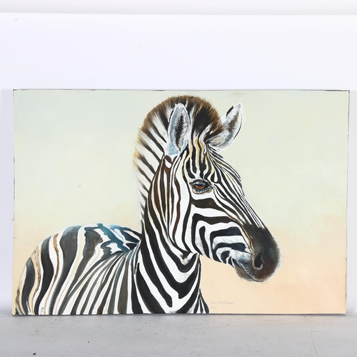 2890 - Clive Fredriksson, oil on canvas, study of a zebra, 61cm x 91cm overall, unframed