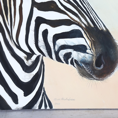 2890 - Clive Fredriksson, oil on canvas, study of a zebra, 61cm x 91cm overall, unframed