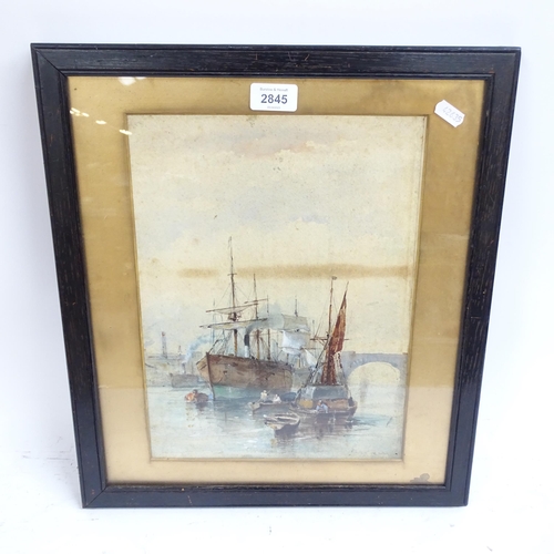 2845 - 2 Continental watercolours, boats sailing up the river, both indistinctly signed bottom right