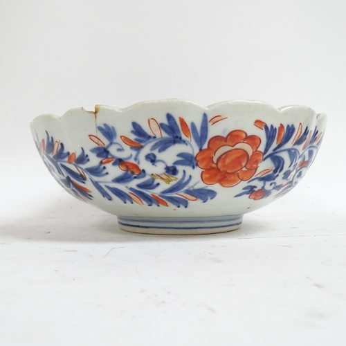 474 - A Chinese porcelain Antique bowl (A/F), with painted decoration, 26cm, and an Imari bowl