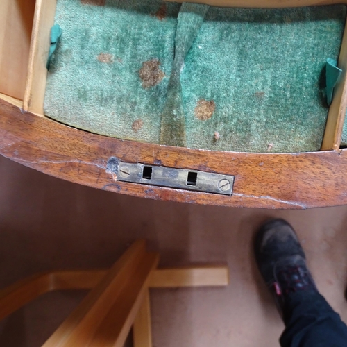 2109 - An antique walnut and burr walnut veneered workbox of shaped form, with satinwood inlay. Lifting lid... 