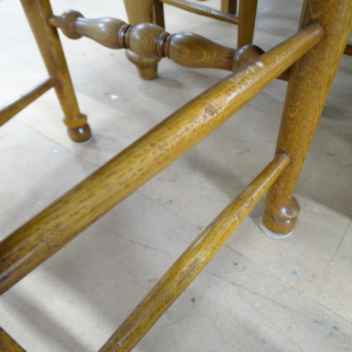 2167 - A large and impressive solid elm plank top farmhouse kitchen table with breadboard ends on turned le... 