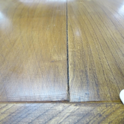 2167 - A large and impressive solid elm plank top farmhouse kitchen table with breadboard ends on turned le... 