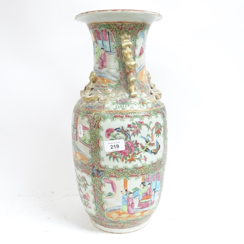 219 - A large Chinese Canton baluster vase, with applied decoration, H45cm