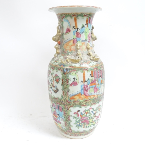 219 - A large Chinese Canton baluster vase, with applied decoration, H45cm