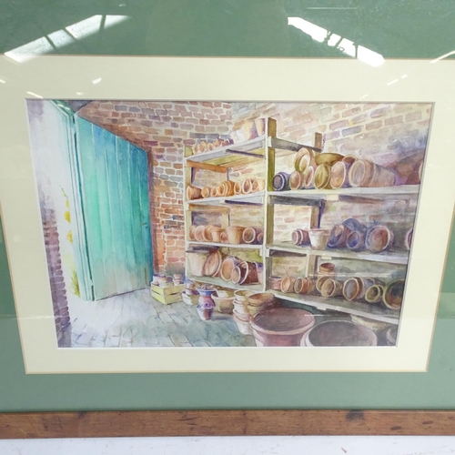 2885 - Janet Wolf, watercolour, a mouse in the potting shed, and a Rose Hill signed Limited Print, Port Isa... 