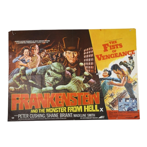 443 - Frankenstein and the Monster from Hell / The Fists of Vengence - Double-Bill, British Quad film post... 