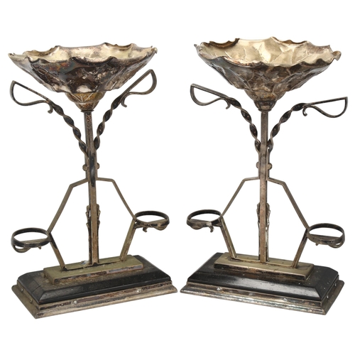 12 - A pair of Art Deco electroplate table centre comports, height 35cm