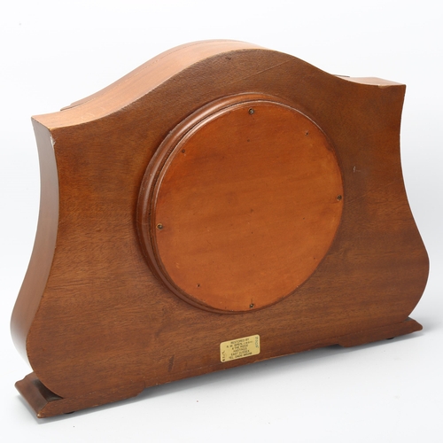 14 - RAILWAY INTEREST - a Pullman carriage style mantel clock, in shaped walnut case, with plaque 