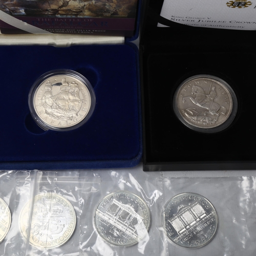 142 - 4 Austrian 1oz silver coins, and 2 other commemorative silver medallions