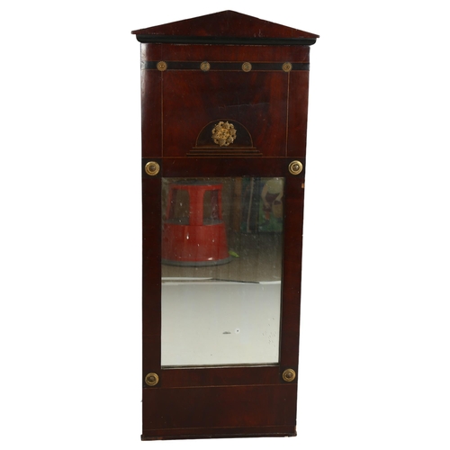 144 - A 19th century Continental mahogany framed wall mirror, with gilt-metal applied bosses, height 118cm... 