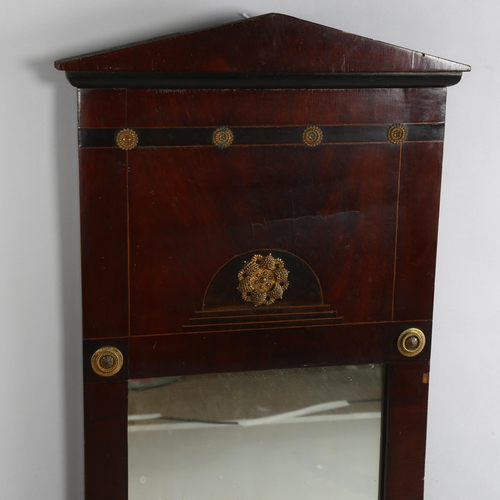 144 - A 19th century Continental mahogany framed wall mirror, with gilt-metal applied bosses, height 118cm... 