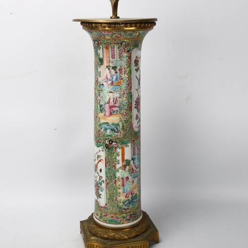 157 - A Chinese famille rose porcelain and ormolu table lamp, hand painted and gilded enamel decoration, b... 