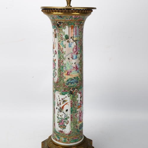 157 - A Chinese famille rose porcelain and ormolu table lamp, hand painted and gilded enamel decoration, b... 