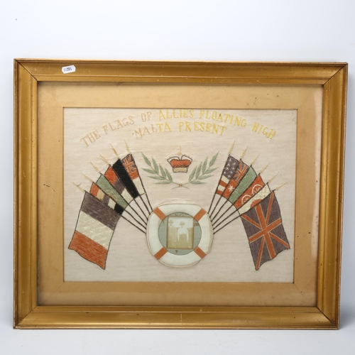 167 - Great War Period silk embroidered picture, inscribed 