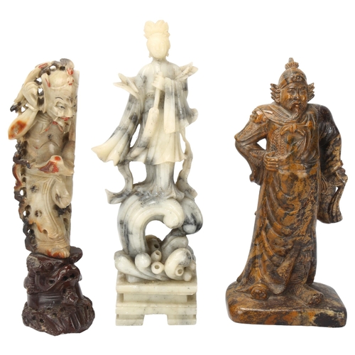 174 - 3 Chinese carved soapstone figures, largest height 25cm (3)