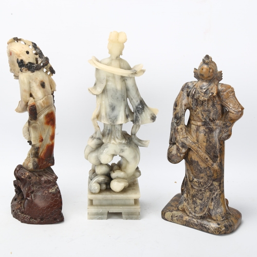 174 - 3 Chinese carved soapstone figures, largest height 25cm (3)