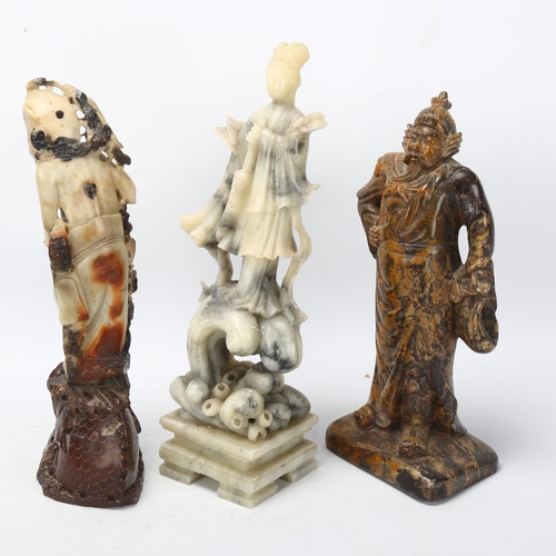 174 - 3 Chinese carved soapstone figures, largest height 25cm (3)