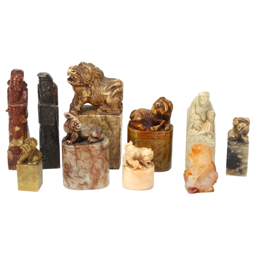 184 - A group of various stone seals, including an agate dog of fo, height 5cm (10)