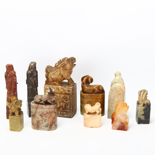 184 - A group of various stone seals, including an agate dog of fo, height 5cm (10)