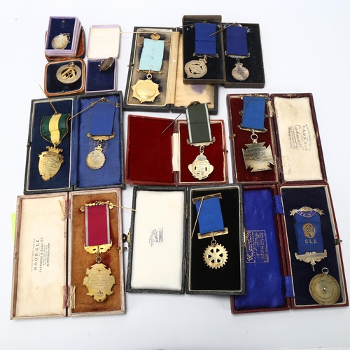 188 - A collection of silver Order of Buffalo and Masonic jewels, all cased (13)