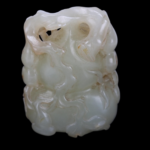 195 - A Chinese relief carved jade double-gourd ornament, height 6cm