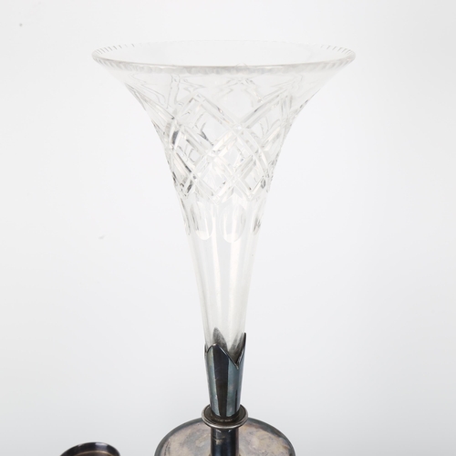 2 - A Sheffield electroplate table centre epergne, circa 1900, central cut-glass trumpet-shaped vase wit... 