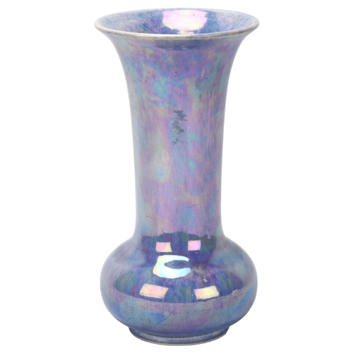 20 - Ruskin mottled blue lustre glaze cylinder vase, dated 1925, height 22cm