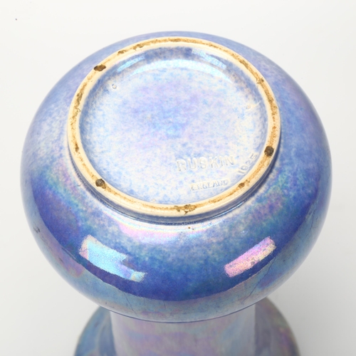 20 - Ruskin mottled blue lustre glaze cylinder vase, dated 1925, height 22cm