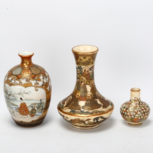 200 - 3 small Japanese Satsuma porcelain vases, largest height 9cm