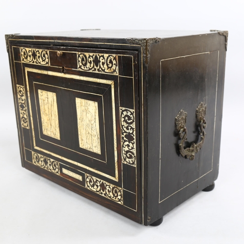 215 - An 18th century Italian ebonised table-top cabinet with ivory engraved panels of Classical form, wit... 