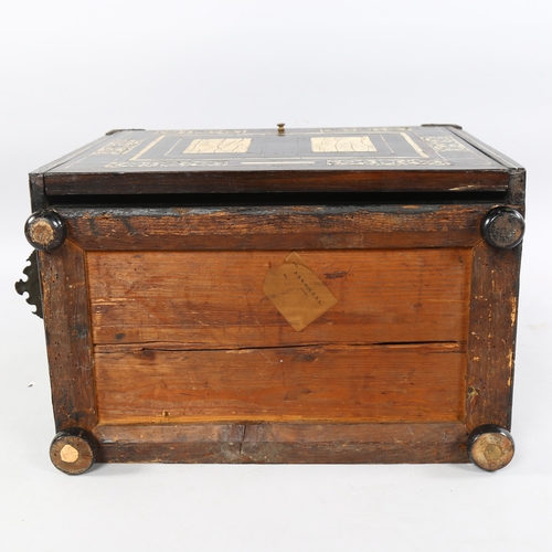 215 - An 18th century Italian ebonised table-top cabinet with ivory engraved panels of Classical form, wit... 