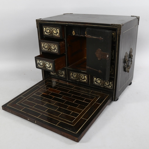 215 - An 18th century Italian ebonised table-top cabinet with ivory engraved panels of Classical form, wit... 