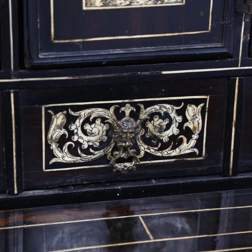 215 - An 18th century Italian ebonised table-top cabinet with ivory engraved panels of Classical form, wit... 