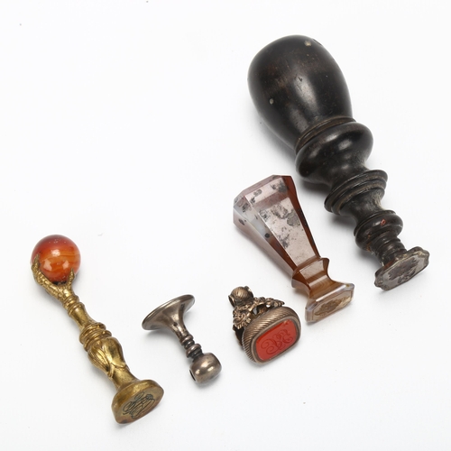 22 - 5 various 19th century seals, including 1 with turned wood handle, length 9cm (5)