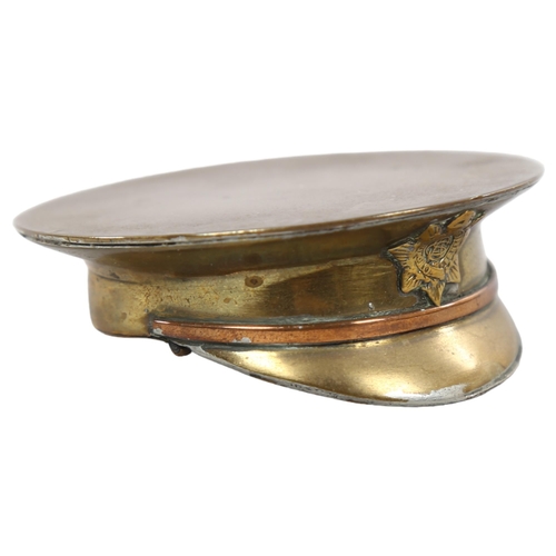 233 - A First War Period snuffbox hat Officer's Army Service Corps cap, trench art, diameter 7cm