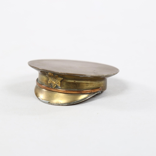 233 - A First War Period snuffbox hat Officer's Army Service Corps cap, trench art, diameter 7cm